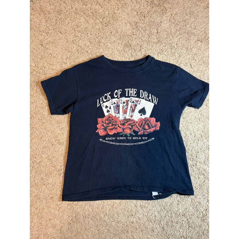 RSQ Save The Day Tshirt Women's Small Black Cards Lucky Texas‎ Holdem